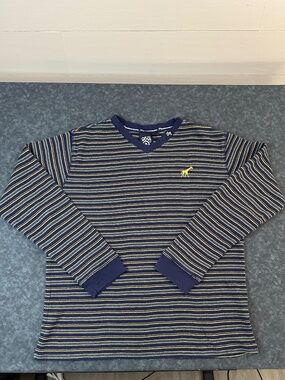 LRG Blue/Yellow Striped V Neck Long Sleeve Shirt Size Men's XL